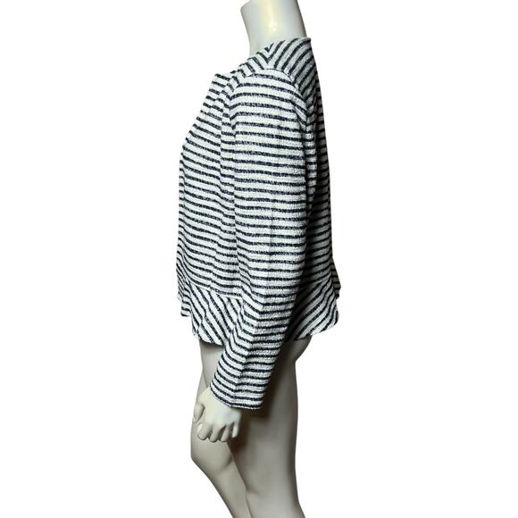 LOFT Outlet Striped Textured Blazer Cardigan Open Front Nautical Navy White LP - Picture 2 of 7